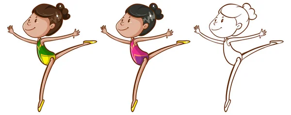 Personagem doodle para menina fazendo ginástica —  Vetores de Stock