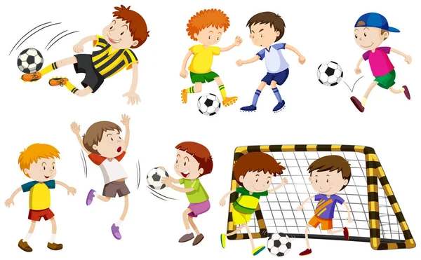 Багато хлопчиків грають у футбол — стоковий вектор