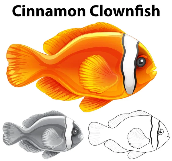 Doodle character for cinnamon clownfish — Stock Vector