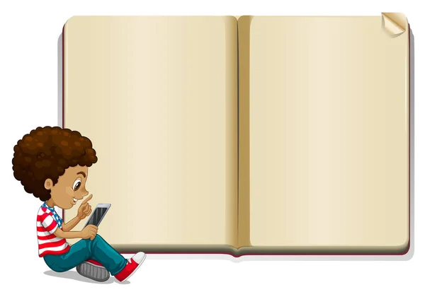 Jongen lezen boek en boek met blanke pagina sjabloon — Stockvector