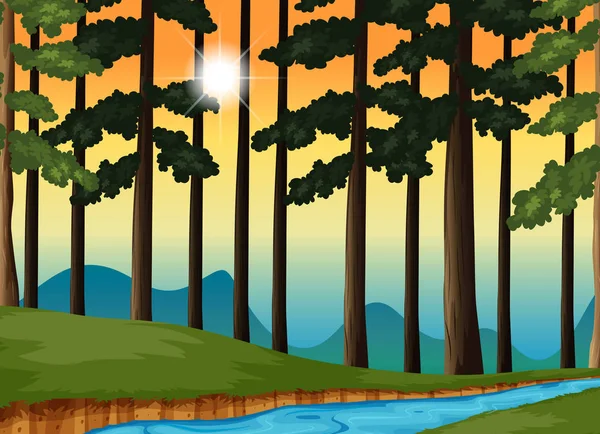 Skovscene ved solnedgang – Stock-vektor