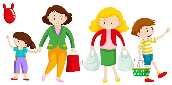 Madre e hijo van de compras — Vector de stock