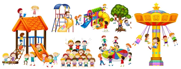 Crianças felizes brincando no playground —  Vetores de Stock