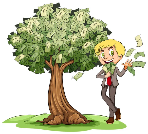 Homem rico com dinheiro na árvore —  Vetores de Stock