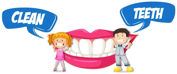 Pojke och flicka med rena tänder — Stock vektor