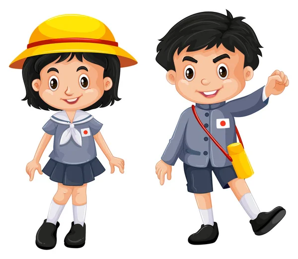 Japanische Jungen und Mädchen in Schuluniform — Stockvektor