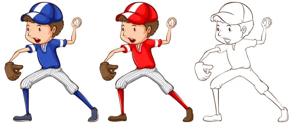Personaje de Doodle para jugador de béisbol — Vector de stock