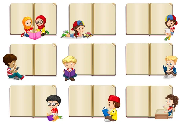 Modèles de livres vierges avec enfants — Image vectorielle