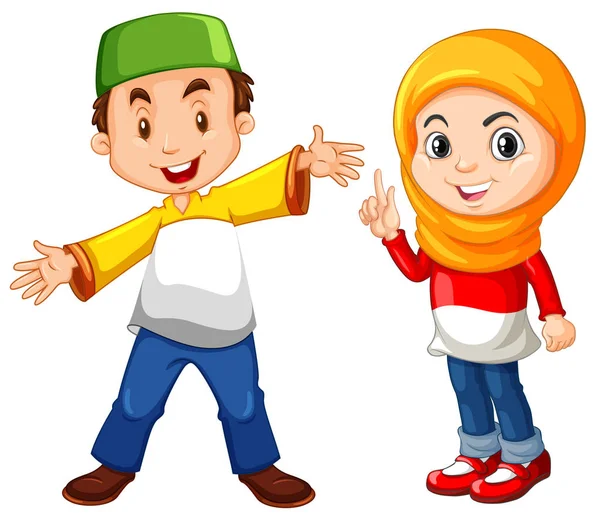 在传统服饰穆斯林男孩和女孩 — 图库矢量图片
