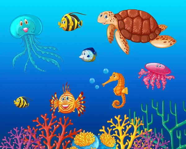 海の下で泳ぐ海の動物 — ストックベクタ