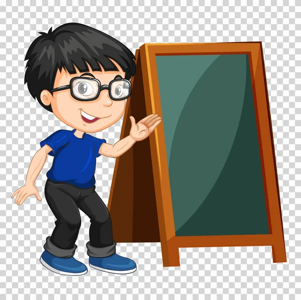 Boy and chalkboard on transparent background — Stock Vector