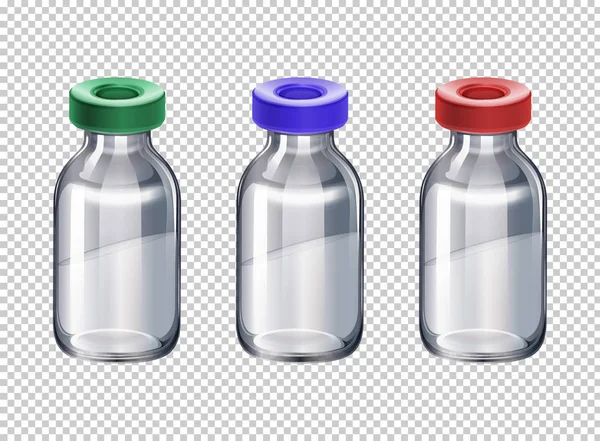 Üç şişe farklı renk kapaklar ile — Stok Vektör