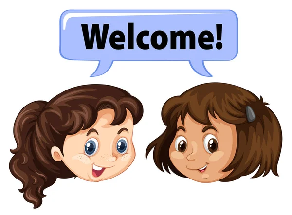 Deux filles qui disent bienvenue — Image vectorielle