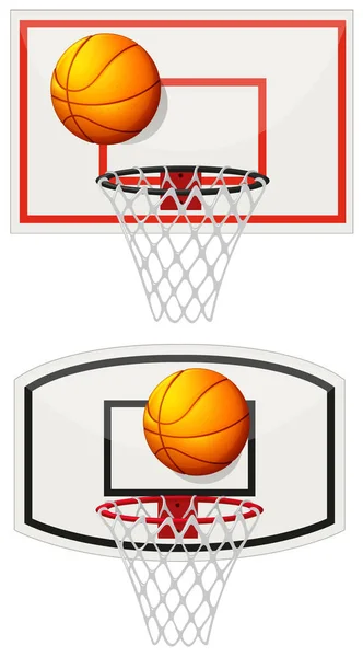 Équipements de basket-ball avec ballon et filet — Image vectorielle
