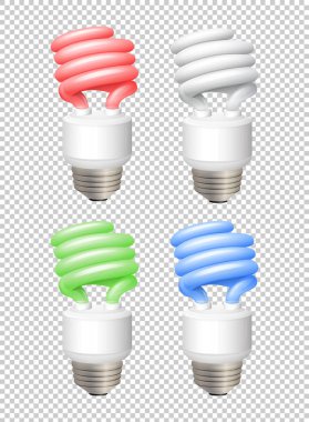 Saydam arka plan üzerinde farklı renk lightbulbs