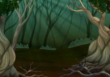 Çok ağaç ile derin orman sahne