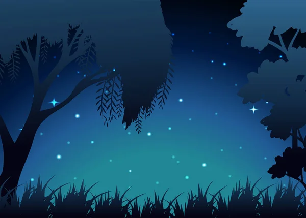 밤에 숲의 풍경 — 스톡 벡터