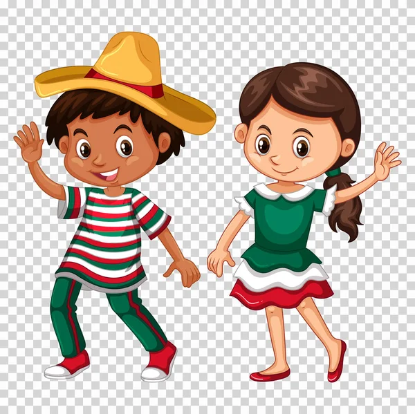 Mexicano chico y chica sobre fondo transparente — Vector de stock