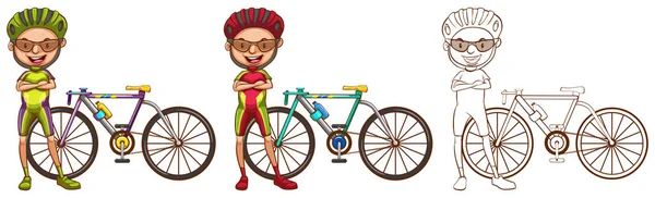 Bisiklete binme yapan erkek için karakter doodle — Stok Vektör