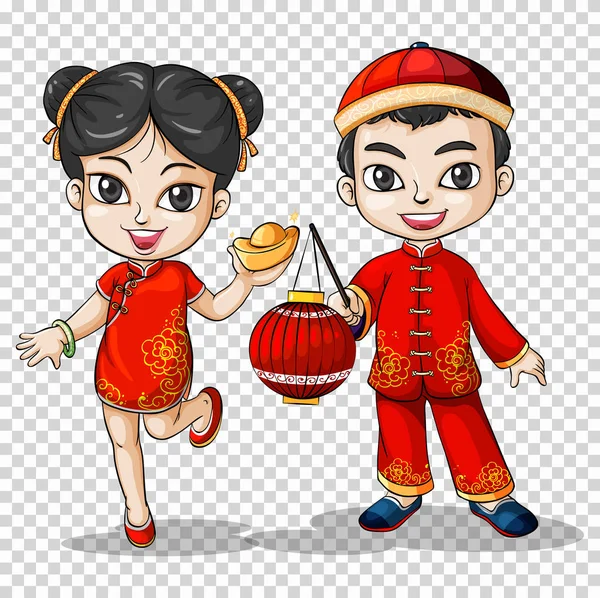 Chinese boy and girl in traditional costume — Stock Vector