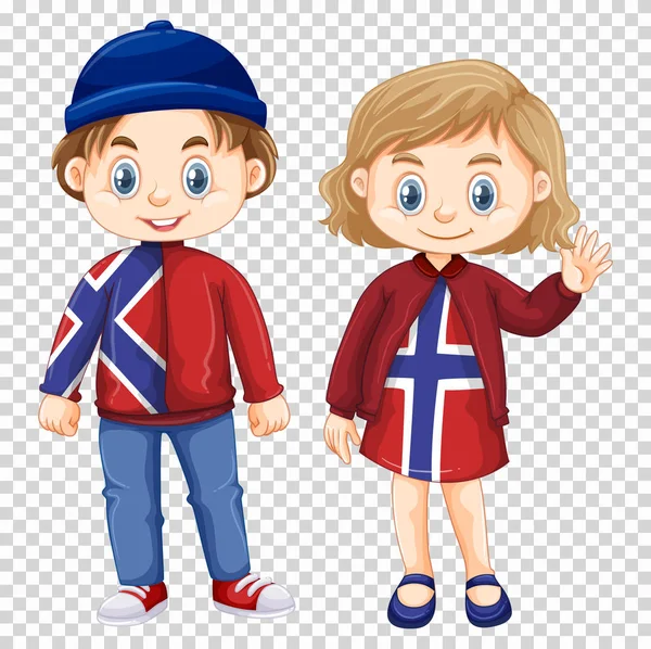 Garçon et fille portant la conception de chemise Norvège — Image vectorielle