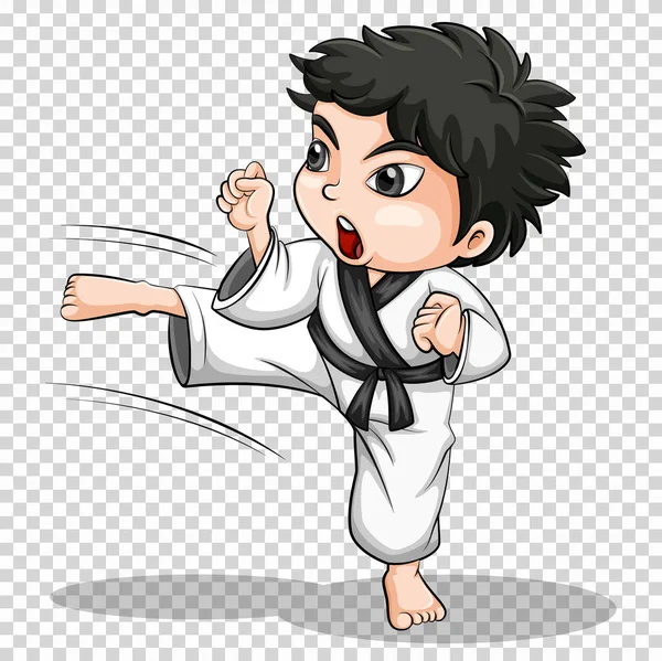 Niño haciendo karate sobre fondo transparente — Vector de stock