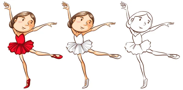 Doodle character for girl doing ballet — Stock Vector