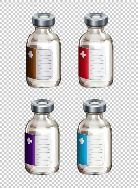 Cuatro diseños de envases para medicina líquida — Vector de stock