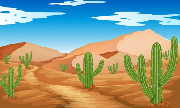 Desert scene with mountains and cactus — Stock Vector