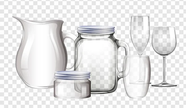 Different types of containers made of glass — Stock Vector