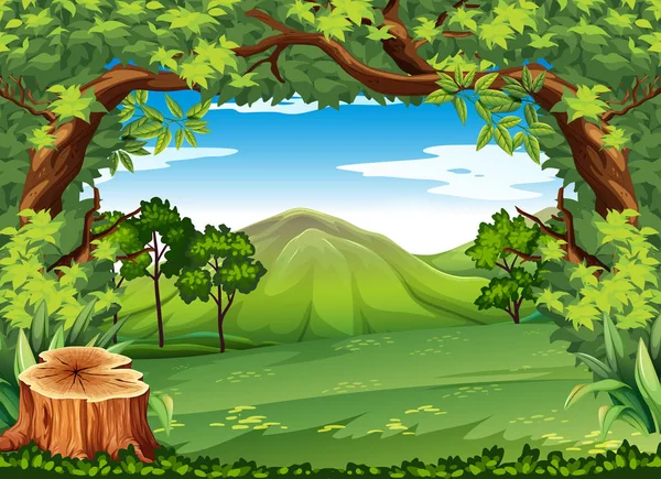 Mountain scene with green trees — Stock Vector