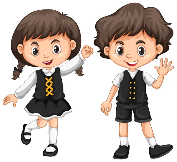 Cute boy and girl waving hands — Stock Vector