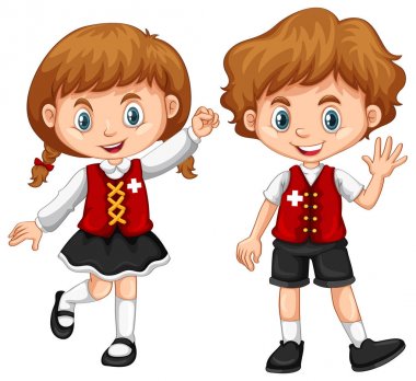 İsviçre bayrağı ile elbise giyen çocuk
