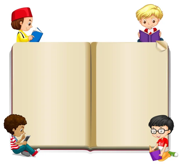 Book template with kids reading — Stock Vector