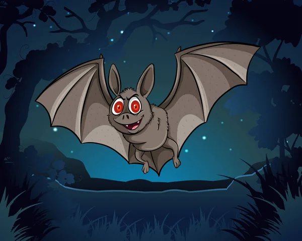Wild bat flying in jungle at night — Stock Vector