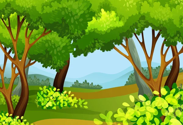 Лесная сцена с высокими деревьями — стоковый вектор