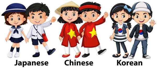 Enfants asiatiques de différents pays — Image vectorielle