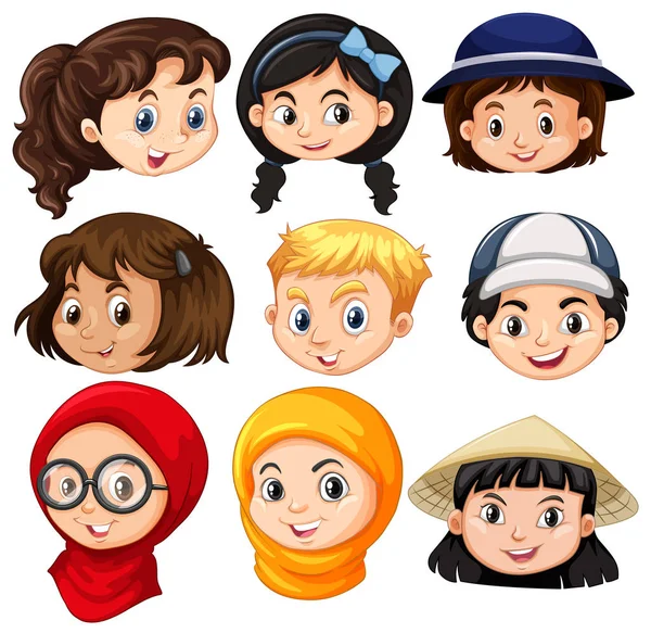 Les différents visages des enfants — Image vectorielle