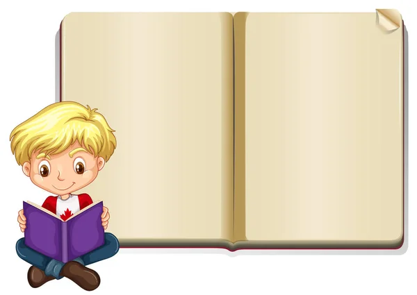 Plantilla de libro en blanco con lectura de niño — Vector de stock