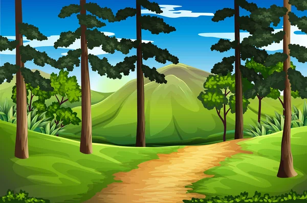 Scena z wysokimi drzewami i góry — Wektor stockowy