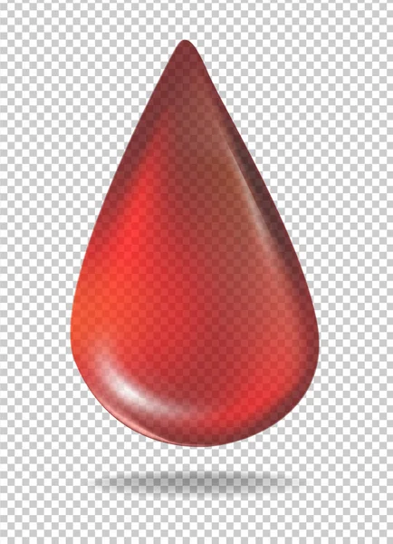 Gota de sangre roja sobre fondo transparente — Vector de stock