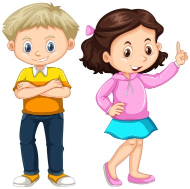 Sevimli çocuk ve kız ayakta