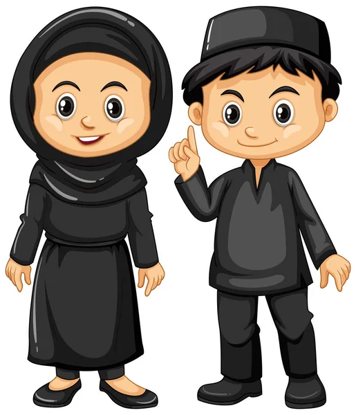 Indonesio chico y chica en traje negro — Vector de stock