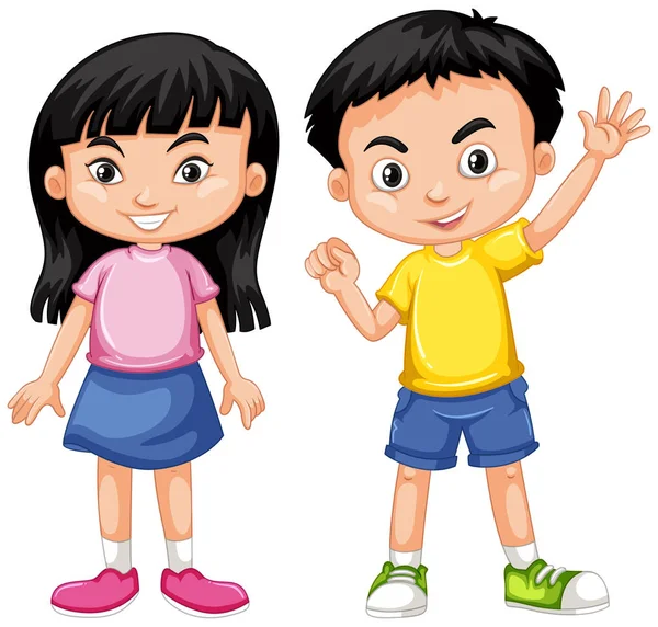 Asian boy and girl with happy face — Stock Vector