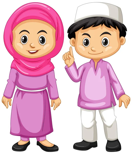 Muslim kids in purple outfit — Stock Vector