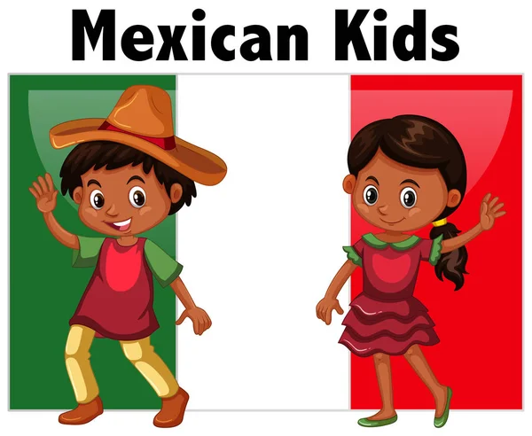 Mexican kids with flag background — Stock Vector