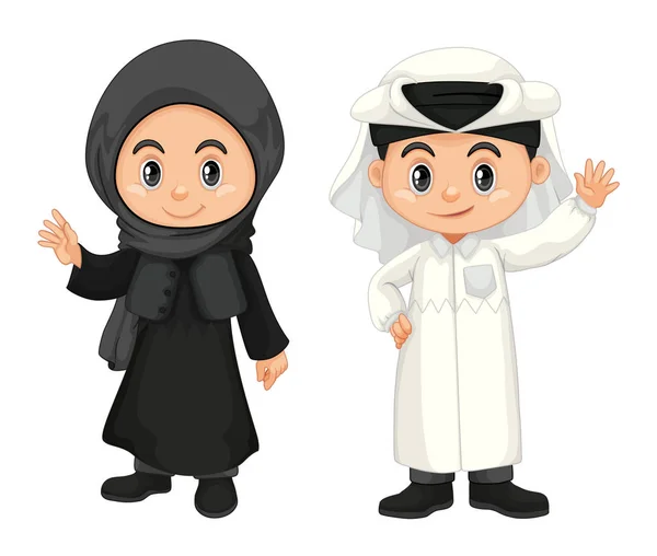 Niño y niña en traje de Qatar — Vector de stock