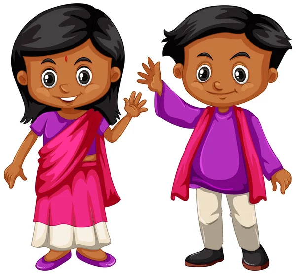 印度男孩和女孩微笑 — 图库矢量图片