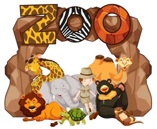 Entrada al zoológico con muchos animales salvajes — Archivo Imágenes Vectoriales