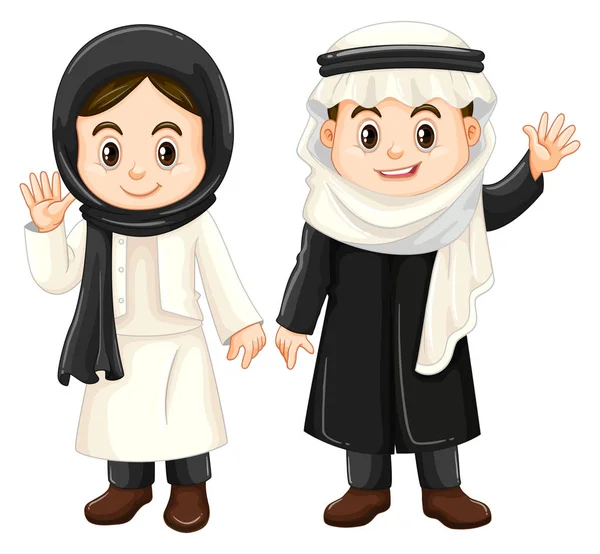 Niño y niña en trajes de Kuwait — Vector de stock